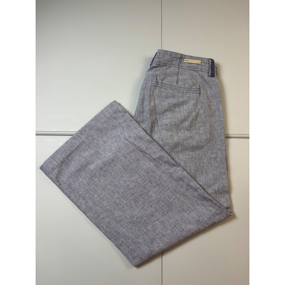 Pilcro Linen Blend Wide Leg Crop Pants Womens 6 Blue Striped Trousers